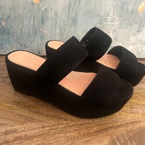 ROBERT CLERGERIE Frazzia Double Strap Black Wedge Platform